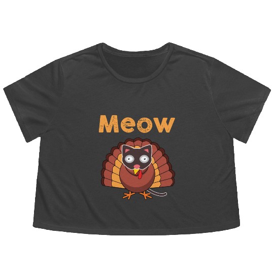 Meow Turkey Cat Mask Thanksgiving Family Dinner Flowy Cropped Tees