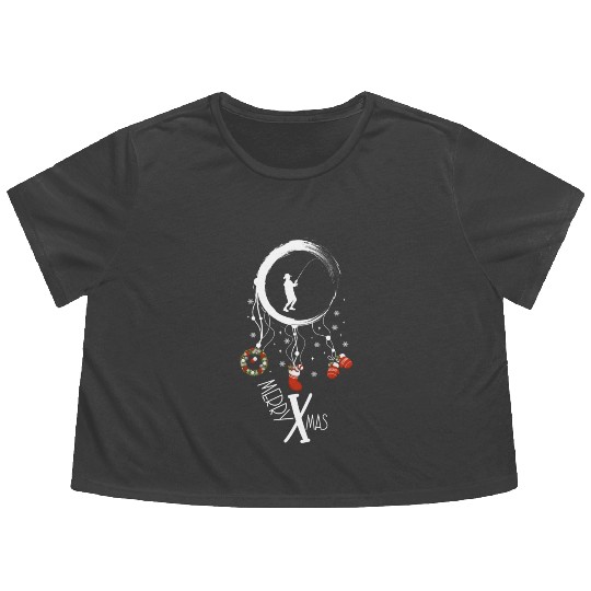 Winter dreamcatcher Christmas Fishing Flowy Cropped Tees