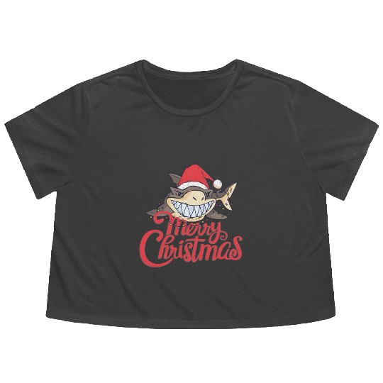 Cute Shark Cheeky In The Ocean For Christmas X-mas Flowy Cropped Tees