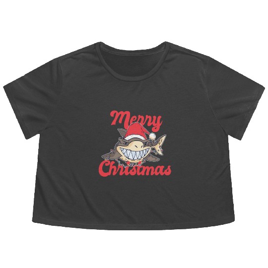 Cute Shark Cheeky In The Ocean For Christmas X-mas Flowy Cropped Tees