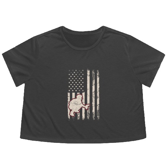 Baseball Catcher USA Flag Patriotic American Flag Flowy Cropped Tees