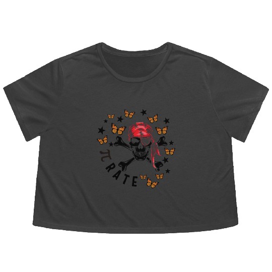 Halloween Math Teacher Flowy Cropped Tees, Pi Rate Skull Humor