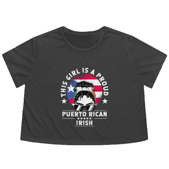 Puerto Rico Flag Ireland Grown Women Girl Flowy Cropped Tees