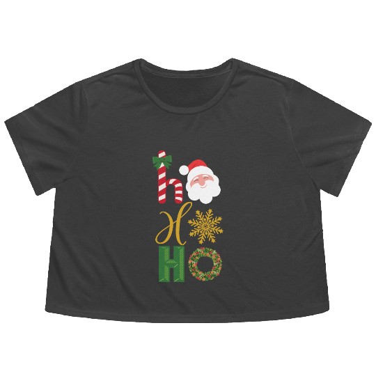 Ho Ho Ho Christmas icons Flowy Cropped Tees