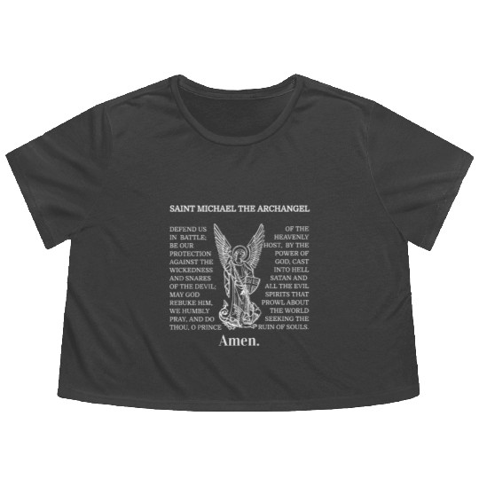 Saint St Michael Prayer Catholic Archangel Christi Flowy Cropped Tees
