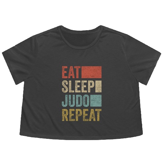 Vintage Retro Eat Sleep Judo Repeat Men Boys Kids Flowy Cropped Tees