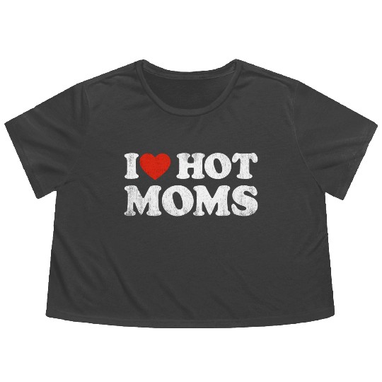 I Heart Hot Moms Y2K Adult Humor Distressed I Flowy Cropped Tees