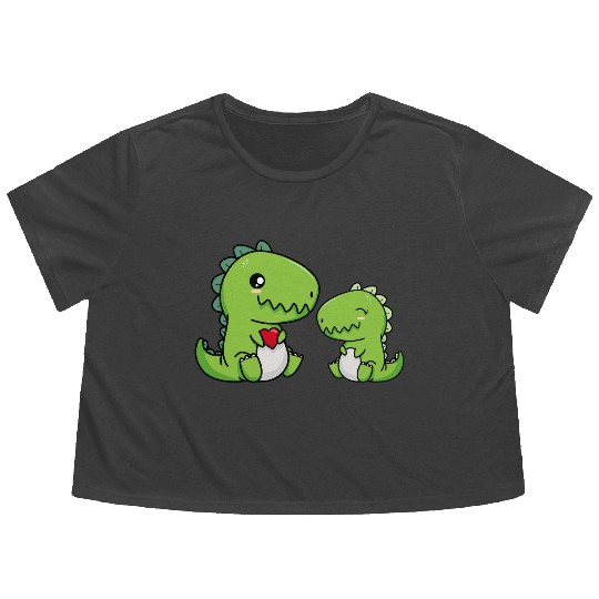 Big sister brother dino siblings boy girl heart Flowy Cropped Tees