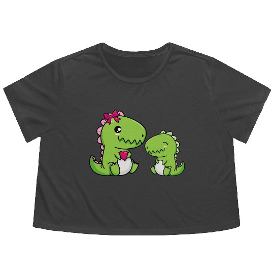 Big sister brother dino siblings boy girl heart Flowy Cropped Tees