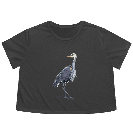 Heron Art Birder Wildlife Bird Watching Flowy Cropped Tees