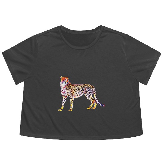 Cheetah Mother with Cubs Motif Predator Cat Animal Flowy Cropped Tees