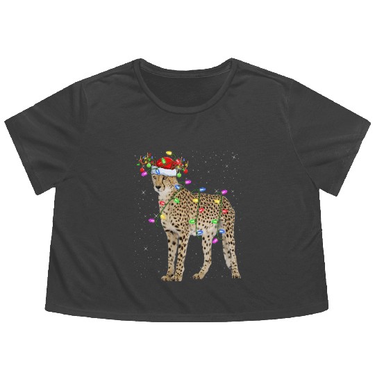 Cheetah Lover Xmas Lighting Santa Cheetah Christma Flowy Cropped Tees