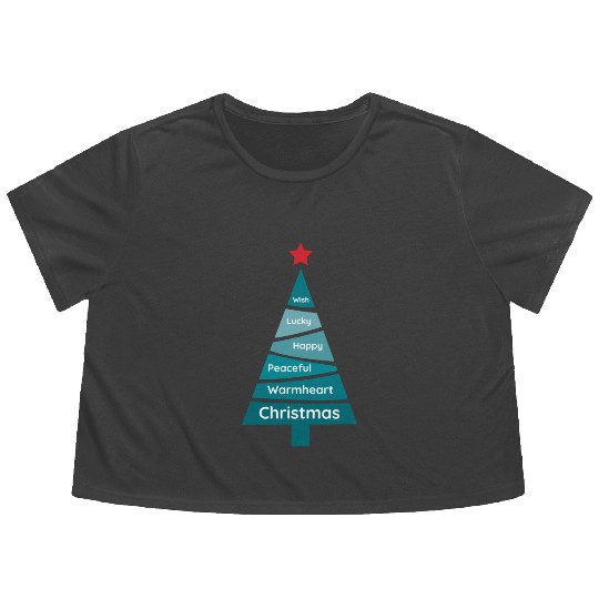 Minimalist Teal Blue Christmas Pine Flowy Cropped Tees