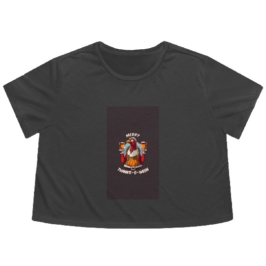 Funny Thanksgiving Halloween Christmas Turkey Flowy Cropped Tees