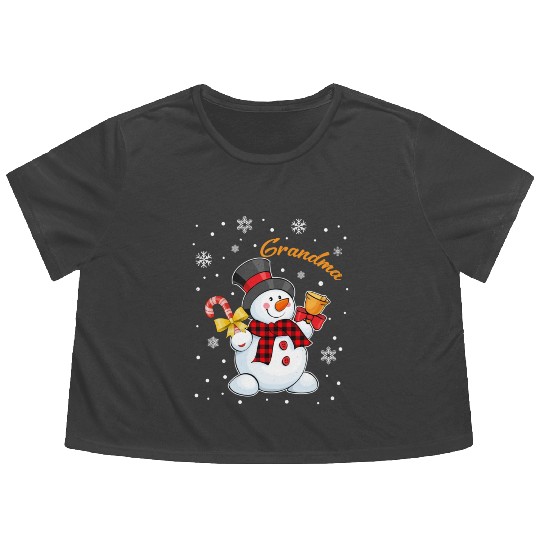 Grandma Snowman Candy Cane Christmas Red Plaid Flowy Cropped Tees