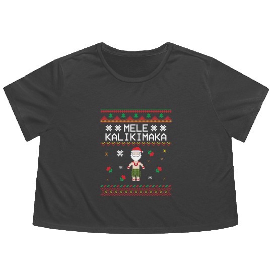 x27 Mele Kalikimaka x27 Great Christmas Pattern Flowy Cropped Tees
