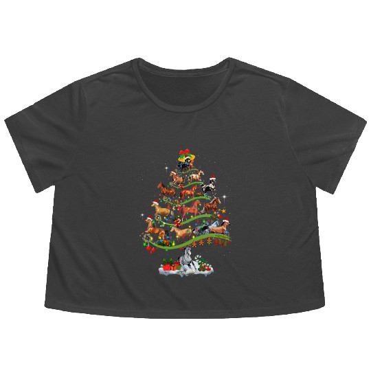 Horse Tree Christmas Candy Cane Gift Ornament Flowy Cropped Tees