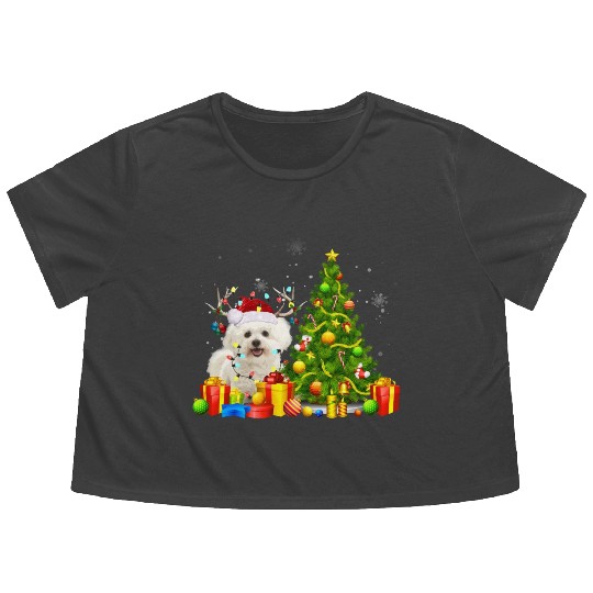 Bichon Frise Christmas Dog Lover Xmas Santa Flowy Cropped Tees
