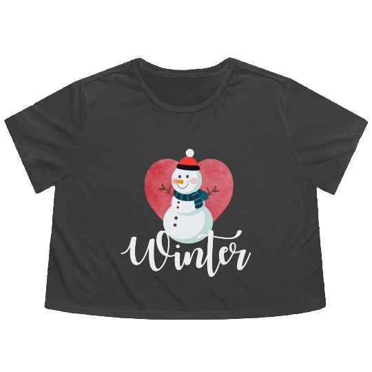 I Love Winter, Snow, Cold And Snowman Flowy Cropped Tees