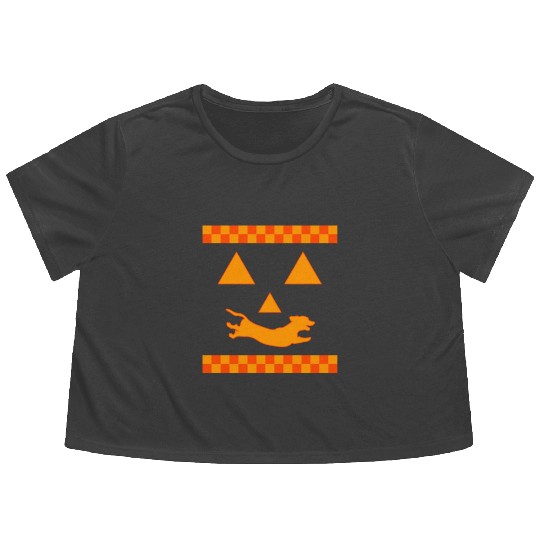 Halloween Flowy Cropped Tees, Dachshund Cute Flowy Cropped Tees, Dachshund