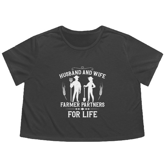 Farming Farmer Husband Wife Flowy Cropped Tees