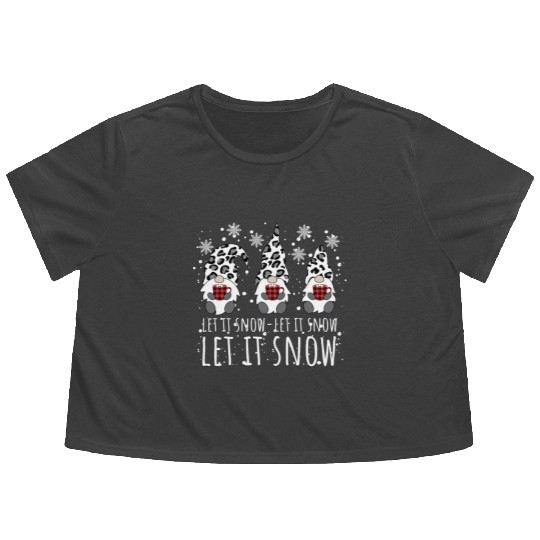 LET IT SNOW Winter Gnome Leopard Buffalo Plaid Flowy Cropped Tees