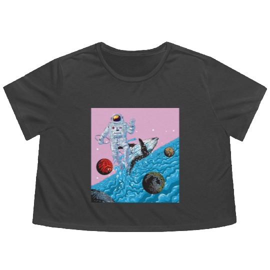 Astronaut in a ocean world full of whales fantasy Flowy Cropped Tees