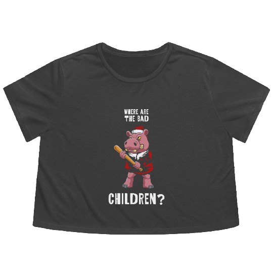 Where are the bad children? Christmas Hippo Santa Flowy Cropped Tees
