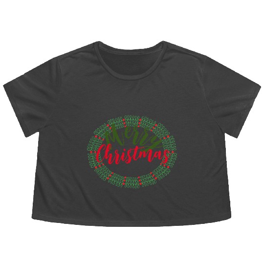 Cute Christmas with Santa and Reindeer Flowy Cropped Tees