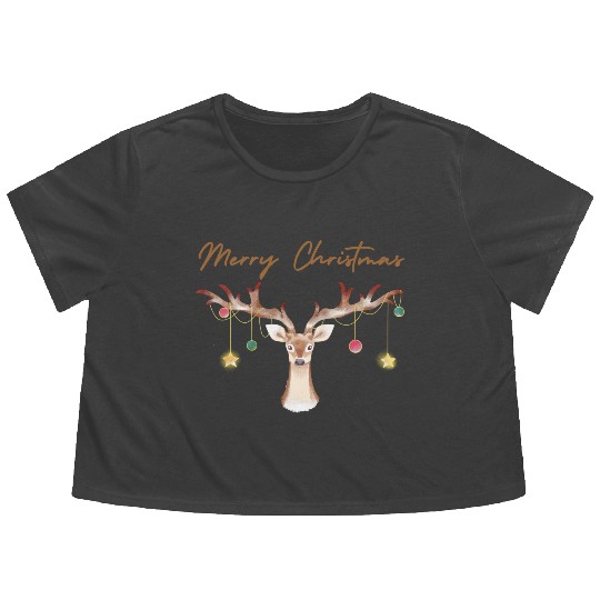 Brown Aesthetic Reindeer Christmas Flowy Cropped Tees