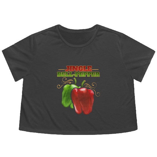 Red And Green Jingle Bell Pepper For Christmas Flowy Cropped Tees
