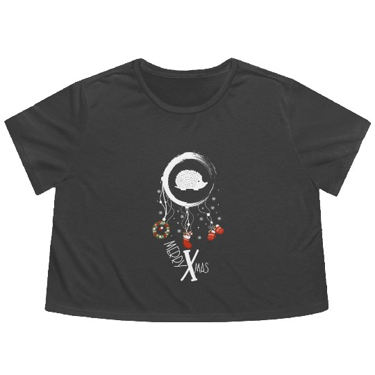 Winter dreamcatcher Christmas Hedgehog Flowy Cropped Tees