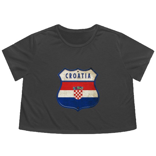Croatia flag coat of arms design Flowy Cropped Tees