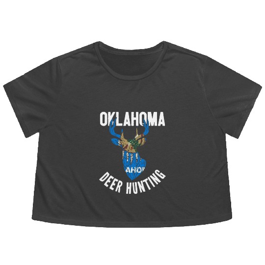 Oklahoma Deer Hunting Buck Stag Hunter Flowy Cropped Tees