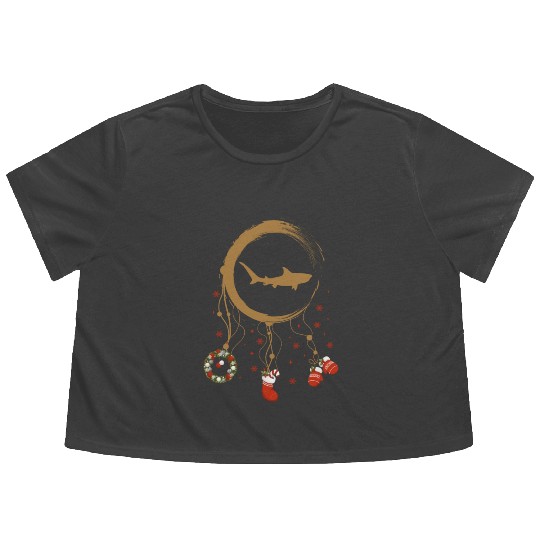 Winter dreamcatcher Christmas Tiger Shark Flowy Cropped Tees