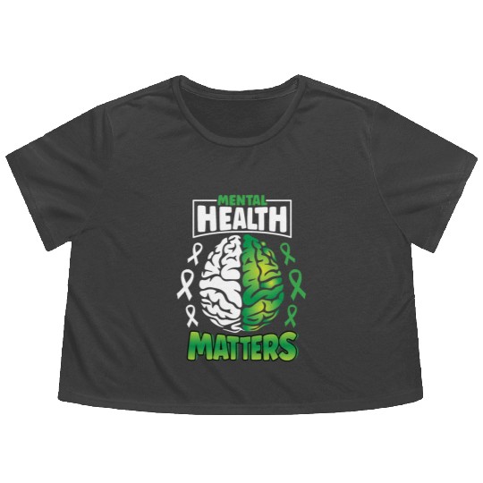 Mental Health Matters Spread Awareness Brain Flowy Cropped Tees