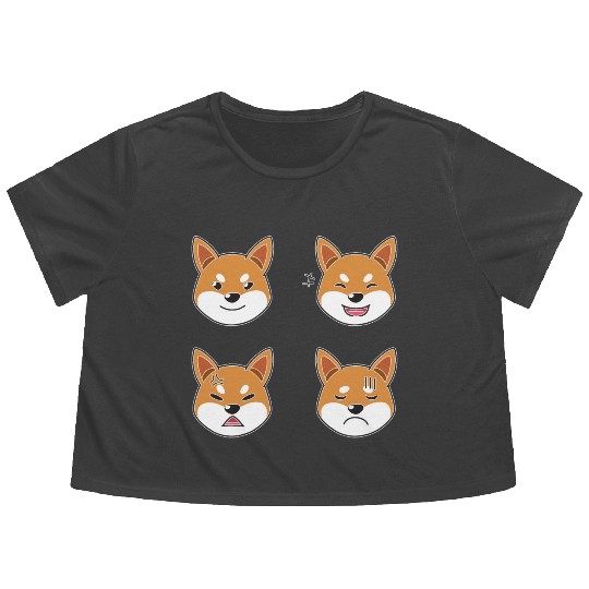 Funny Shiba Inu Dog Cartoon Faces Flowy Cropped Tees