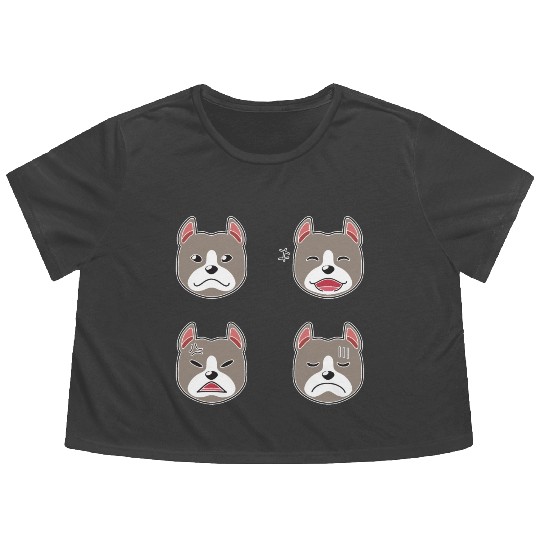 Funny Pitbull Terrier Dog Cartoon Faces Flowy Cropped Tees