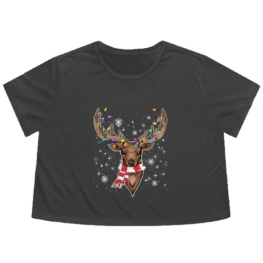 Reindeer Plaid Deer Buffalo Holiday Christmas Flowy Cropped Tees