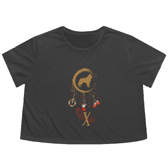 dog dreamcatcher Christmas Belgian Sheepdog Flowy Cropped Tees