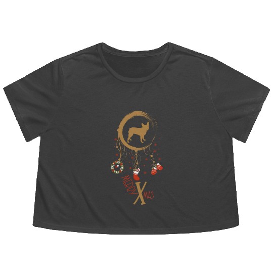 dog dreamcatcher Christmas Boston Terrier Flowy Cropped Tees