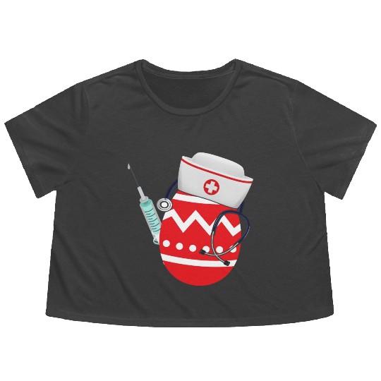 Funny Easter Egg Nurse Stethoscope Syringe RN Flowy Cropped Tees