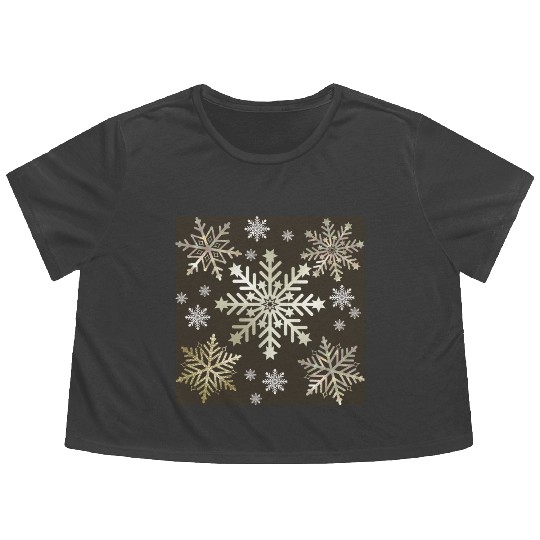 Beige Snowflakes Christmas Pattern Flowy Cropped Tees
