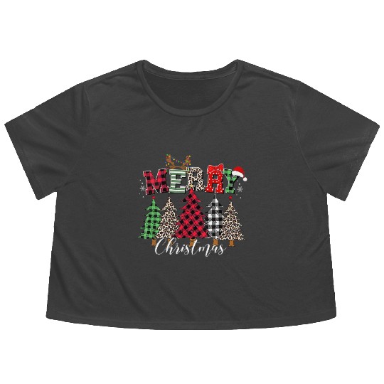 Merry Christmas Leopard Red Plaid Apparel Flowy Cropped Tees