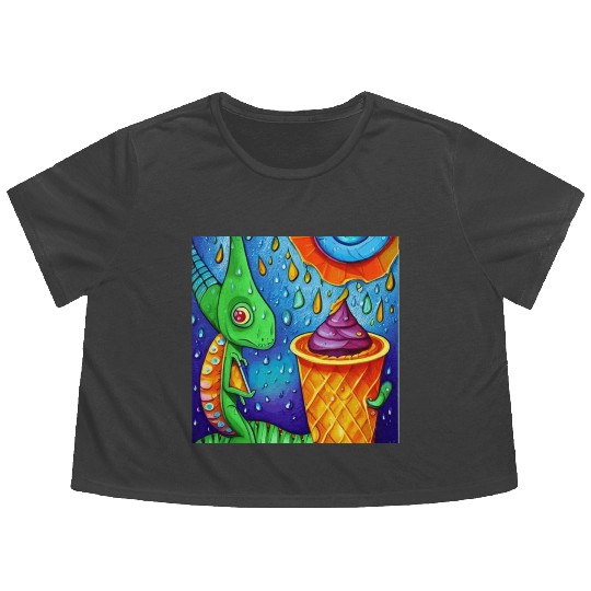 happy dinosaur love ice cream Flowy Cropped Tees