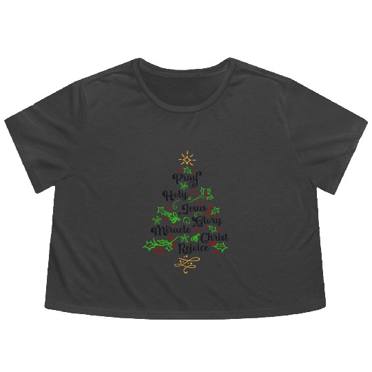 Christian Christmas Tree Family Church Jesus Flowy Cropped Tees