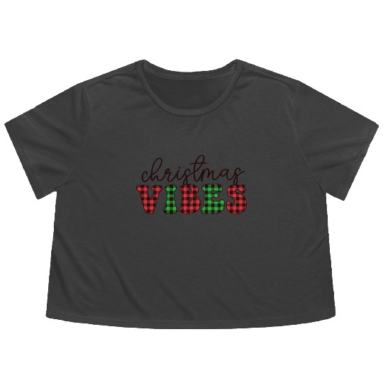Christmas Vibes Buffalo Plaid Retro Christmas Flowy Cropped Tees