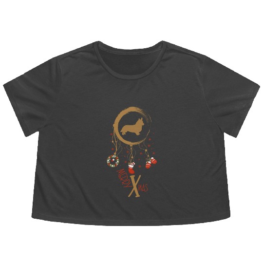 dog dreamcatcher Christmas Corgi Flowy Cropped Tees