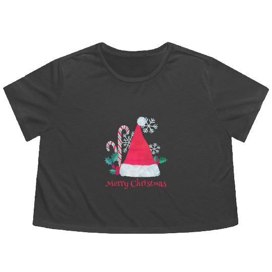 Santa Hat and Candy Canes for Christmas Flowy Cropped Tees