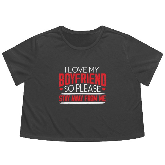 I Love My Boyfriend Couple Valentines Day Flowy Cropped Tees